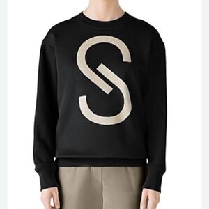 St. John Women’s Size Large Navy Sweatshirt with Logo on Front in Gold Sweater